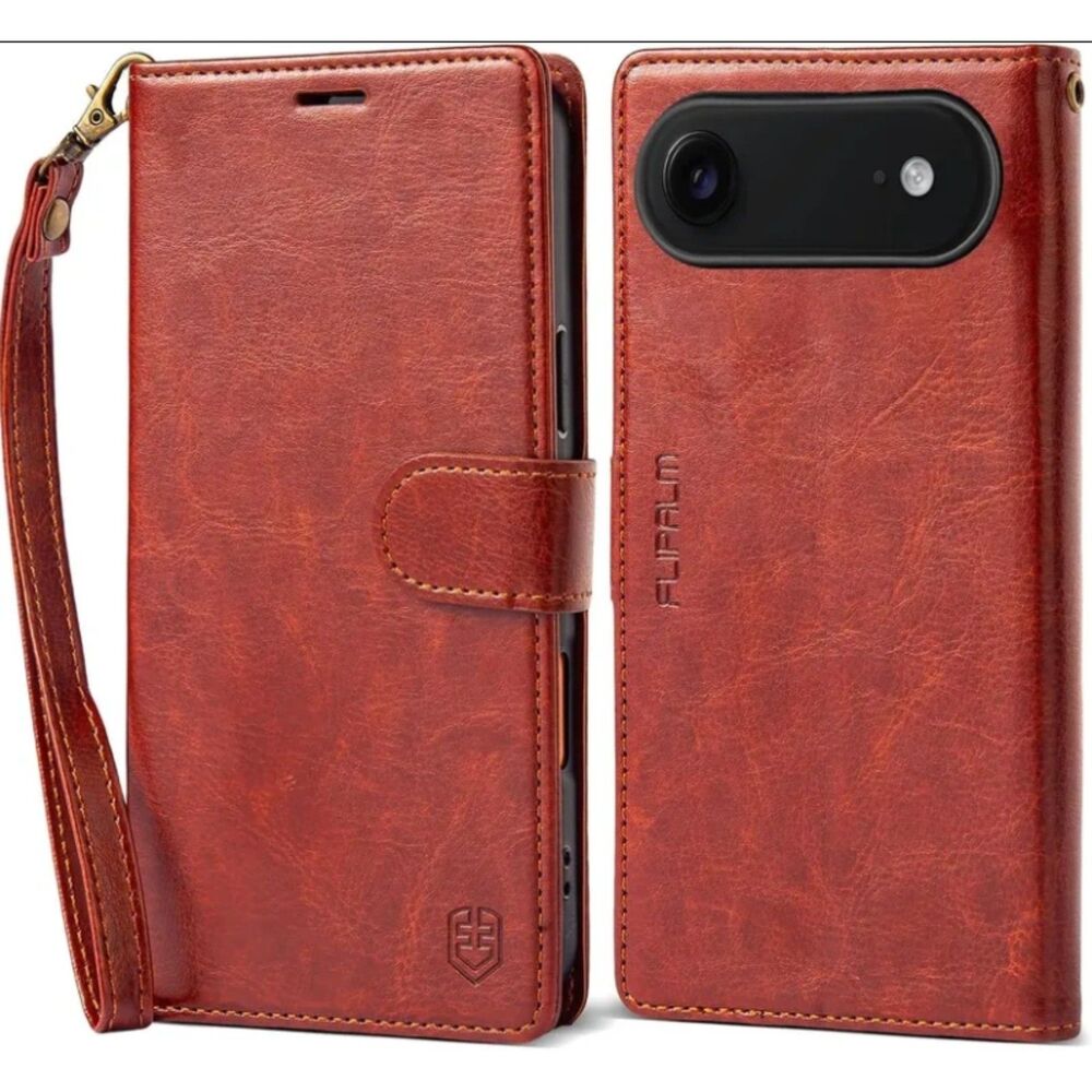 FLIPALM Wallet Case for iPhone 17 Air Wrist Strap Card Holder & Kickstand- Brown